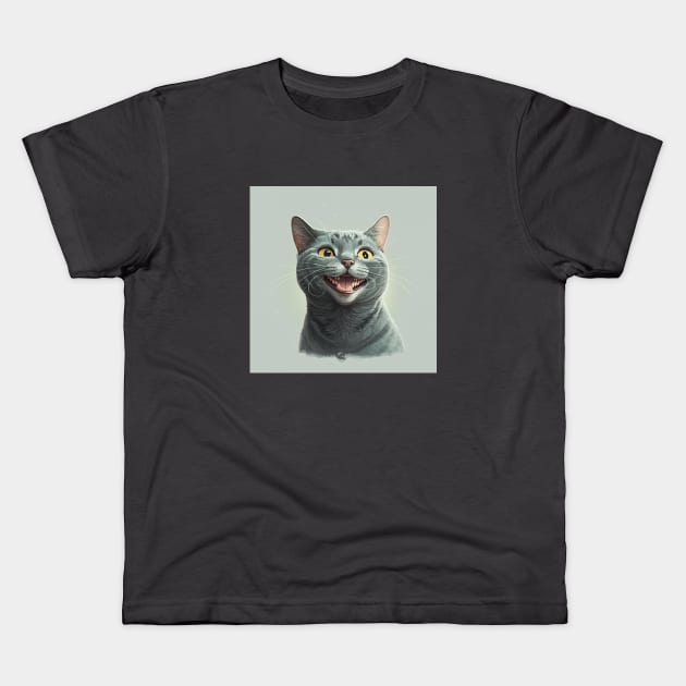 Illustration of funny grey haired cat looking to the side Kids T-Shirt by KOTYA